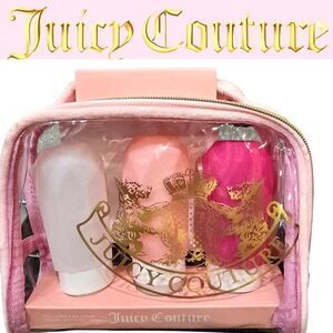 Juicy Couture 3 Silicone Travel Bottles & Heritage Cosmetic Bag Set